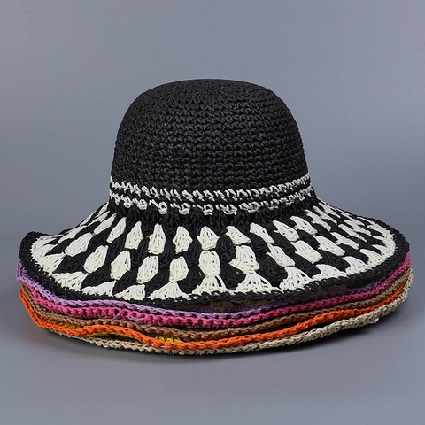 Cappello Da Sole In Paglia Di Carta A Tesa Larga Lavorato A Mano Pieghevole Traspirante Estate Spiaggia Vacanze Stile Bohémien Da Donna