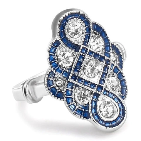 Art Deco Vintage Ring Copper With Blue And Clear Cubic Zirconia Hollow Geometric Retro Jewelry For Women