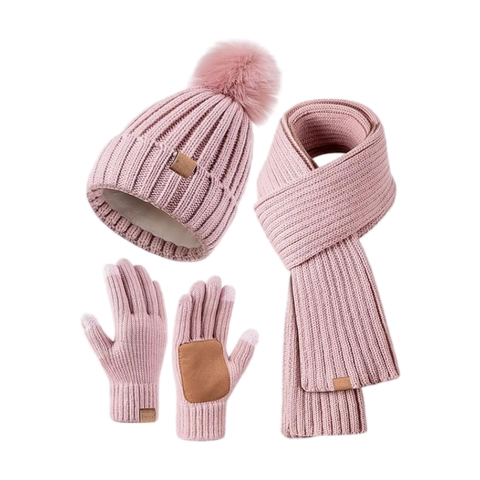 Winter Strickmütze Schal Und Touchscreen Handschuhe Warm Thermisch Acryl Rutschfest Winddicht Draußen Unisex