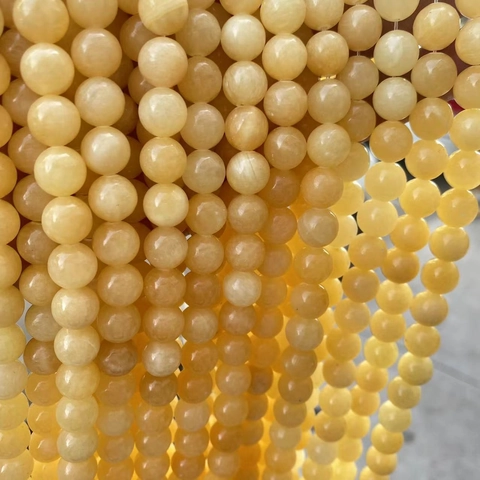 Natural Creamy Yellow Jade Round Loose Beads Polished Stone For DIY Bracelet Jewelry Making Accessory