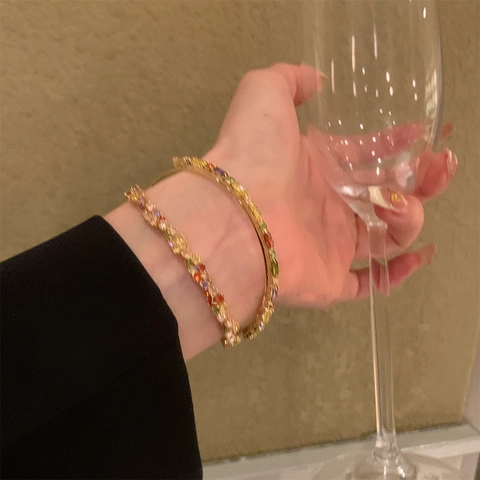 Colorful Cubic Zirconia Bracelet Bangle Copper Brass Twisted Cross Design Adjustable Pull Chain Elegant Jewelry For Women