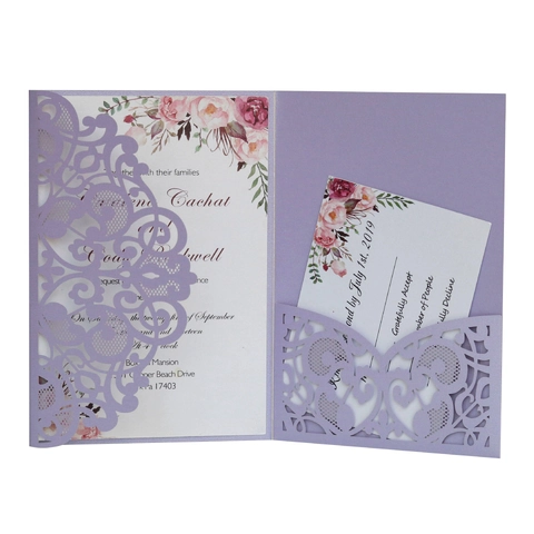 Inviti di Nozze in Stile Europeo Tagliati al Laser Pizzo Floreale Carta Perlata Biglietti d'Auguri per Matrimonio