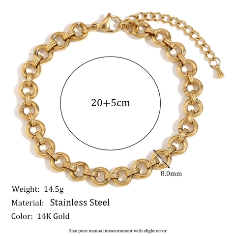 Pulsera De Tobillo De Acero Inoxidable Chapada En Oro De 14K Cadena De Eslabones Redondos Gruesos Para Mujer Joyería