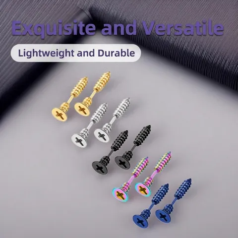 Screw Stud Earrings 304 Stainless Steel Phillips Head Industrial Punk Style Unisex Piercing Jewelry