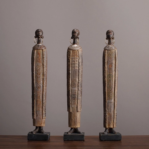 Statues De Femmes Tribales Africaines Résine Figurine De Dame Tribale Vintage Décoration Maison Pour Entrée Salon Art Peint