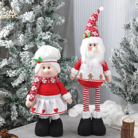 Bambola Di Peluche Gnomo Figurina Babbo Natale Chef Telescopico Decorazione Casa Rosso Bianco Tessuto Lavorato Maglia Gamba Lunga Retrattile