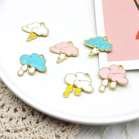 Cloud Charms Enamel Alloy Pendants For Jewelry Making Cute Weather Lightning Raindrop DIY Earring Keychain Accessories