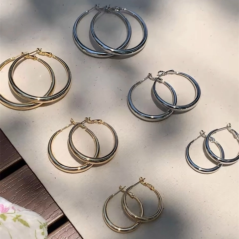 Minimalisti Orecchini a Cerchio Spessi in Rame per Donna Retro Orecchini Circolari Oversize Placcati Oro Argento Gioielli da Vacanza