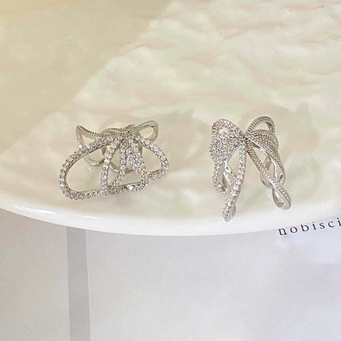 Zircon Butterfly Ribbon Multi Layer Ear Cuff Non Pierced Brass Ear Bone Clip For Women Korean Style Light Luxury