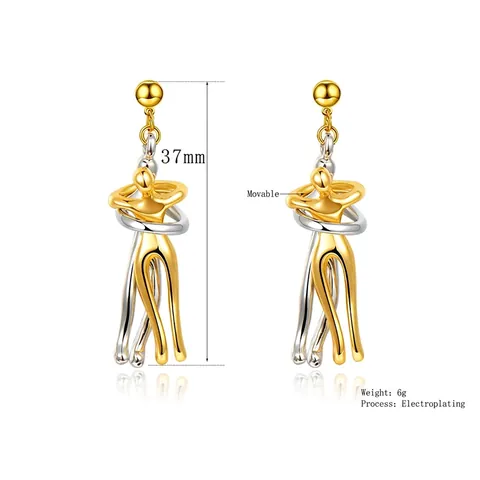 Pendientes Colgantes Figura De Abrazo Abstracto Cobre Chapado En Oro Bicolor Arte Moderno Joyería Romántica Para Mujeres
