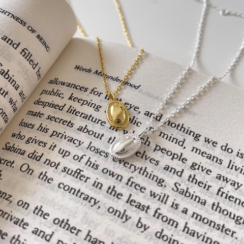 Collana Con Pendente Ovale Minimalista In Argento Sterling 925 Catena Per Clavicola Geometrica Lucida Regalo Donna