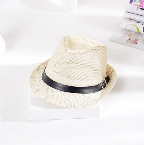 Chapeau Fedora En Maille Pour Hommes Respirant Été Soleil Paille Style Panama Avec Boucle De Ceinture Décorative