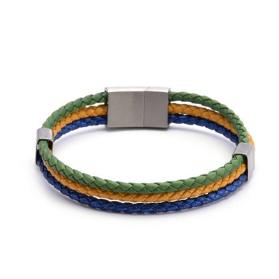 Braided Leather Bracelet Stainless Steel Magnetic Buckle National Flag Colors Sports Fan Jewelry For Men Women