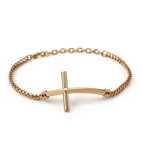 Stainless Steel Cross Bracelet For Men Religious Christian Curved Cross Spiga Chain Jewelry Gothic Biker Style