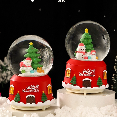 Bola De Nieve De Navidad Caja De Música Con Luces LED Y Nieve A La Deriva Resina Vidrio Adorno De Escritorio Regalo