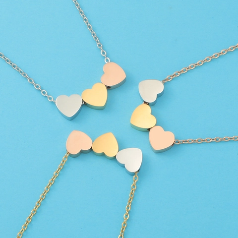 Edelstahl Kette Mit Drei Herzanhängern Vergoldet Minimalistischer Schmuck Für Damen
