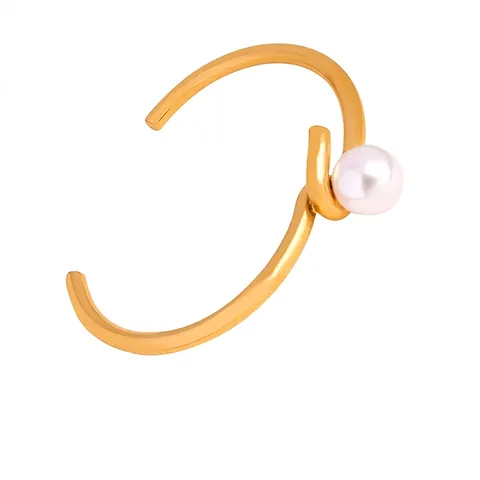 Elegante Bracciale Rigido Aperto in Acciaio al Titanio per Donna Placcato Oro Argento Minimalista Perla Artificiale Gioielli alla Moda