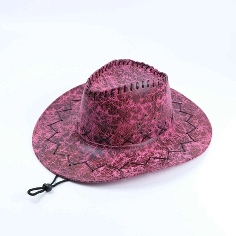 Chapeau Cow-Boy Western Similicuir Craquelé Bord Large Protection Solaire Jugulaire Réglable Performance Pour Femmes