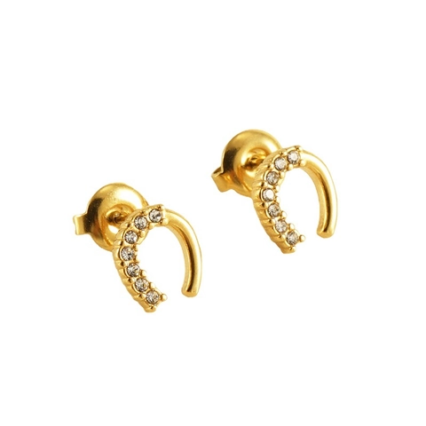 Hufeisen Ohrstecker 18K Vergoldeter Edelstahl Mit Weißen Strasssteinen INS Stil Mode Damen