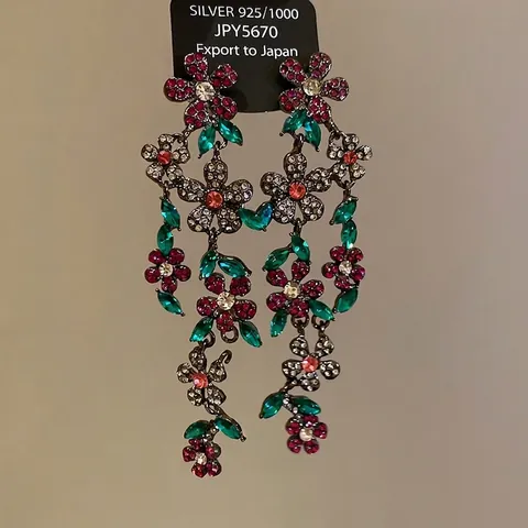 Flower Leaf Tassel Drop Earrings Alloy Rhinestone With 925 Sterling Silver Earring Post Vintage Palace Elegant Luxury