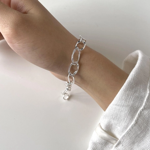 925 Sterling Silver Bracelet Heavy Chunky Oval Link Chain Minimalist Geometric Ins Style Jewelry For Women