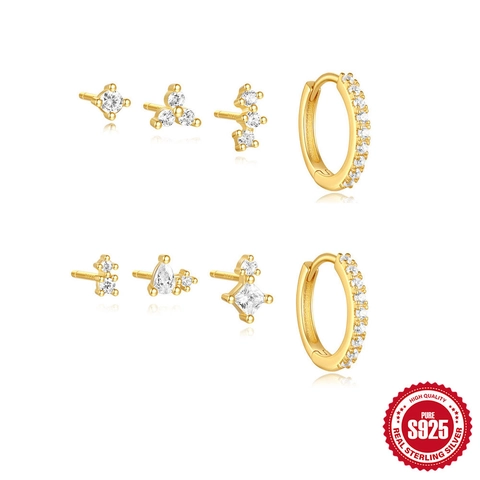 925 Sterling Zilver Geometrische Zirconia Oorbellen Voor Vrouwen Verguld Ingelegde Minimalistische Mode Oorknopjes Ring Oorbellen Sieraden