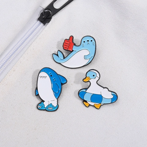 Cartoon Animal Enamel Brooch Personalized Shark Seal Duck Alloy Badge Lapel Pin For Bag Clothes Decoration Unisex Jewelry