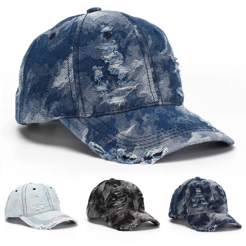 Casquette De Baseball En Denim Vieilli Vintage Coton Lavé Ajustable Chapeau Streetwear Décontracté Unisexe