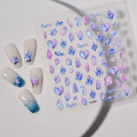 Adesivi Per Unghie In Rilievo 3D Forme Cuore Cristallo Prisma Sfumato Aurora 5D Goffrato Autoadesivo Decorazione Manicure