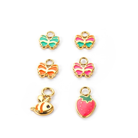 Stainless Steel Enamel Butterfly Bee Strawberry Charms Pendants For DIY Jewelry Making Cute Cartoon Accessories