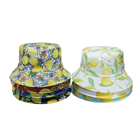 Women Summer Bucket Hat Lemon Fruit Print Polyester Sunshade Fisherman Cap Outdoor Beach Leisure Fashion