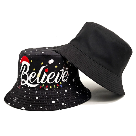 Kerst Vissershoed Kerstman Believe Print Polyester Opvouwbaar Zonbescherming Zonnehoed Voor Heren Dames Vakantie