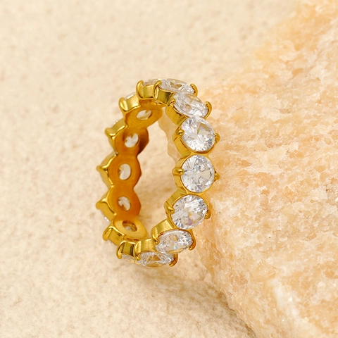 Eternity Ring 18K Gold Plated Titanium Steel Sparkling Round Zircon Band Minimalist Fashion Jewelry For Women