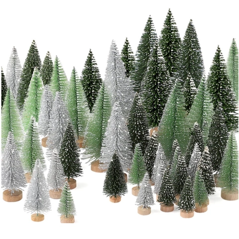Mini Christmas Tree Sisal Bottle Brush Frost Snow Desktop Decorations DIY Crafts Micro Landscape Multiple Colors