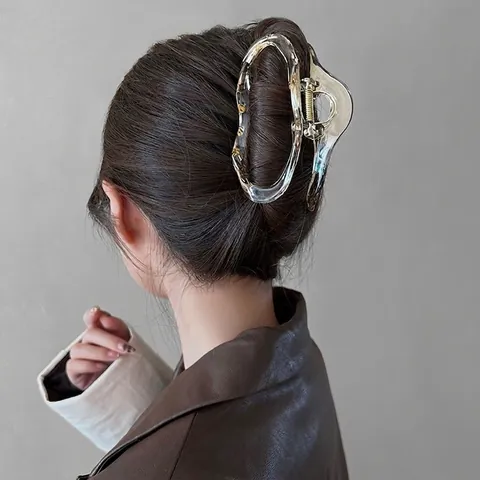 Grande Pince À Cheveux Acrylique Forme De Vague Creuse Shark Clip Pour Femmes Accessoires De Coiffure Élégants