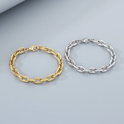 Bracciale A Catena In Acciaio Inossidabile Maglie Strutturate Hip Hop Gioielli Di Moda Accessorio Mano Unisex