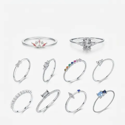 Anillo de Plata de Ley 925 para Mujer Minimalista Diamante de Imitación Incrustado Corona Lazo Geometría Ajustable Oro Plata Color Joyería Moda