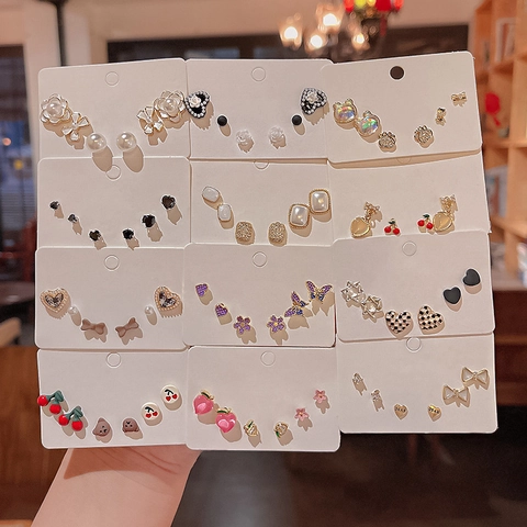 925 Sterling Silver Post Copper Stud Earrings Set For Women Artificial Pearl Rhinestone Heart Flower Bowknot Fashion Jewelry