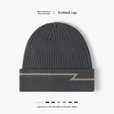 Bonnet En Maille Doublé Polaire Hiver Chaud Épais Côtelé Motif Géométrique Pour Hommes Femmes Unisexe À Revers