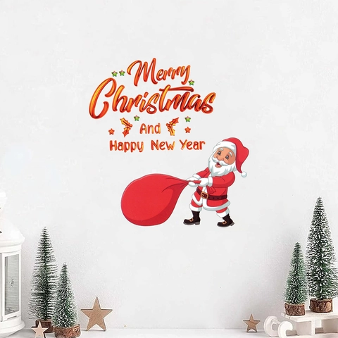 Adesivo Da Parete Babbo Natale Di Natale PVC Autoadesivo Decorazione Merry Christmas Happy New Year Per Soggiorno Camera Finestra