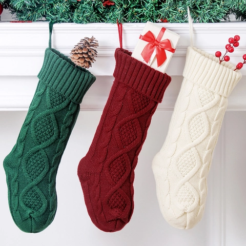 Christmas Stocking Cable Knit Knitted Large Hanging Sock For Fireplace Holiday Home Party Decoration Ornament Gift Bag