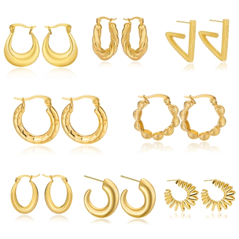 Orecchini A Cerchio In Oro Acciaio Inossidabile Da Donna Grandi Forma C Intrecciati Geometrici Minimalisti Punk