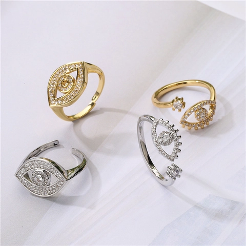 Evil Eye Ring Kupfer Zirkon Mikropflaster Verstellbar Offener Ring Böhmischer Schmuck Für Frauen