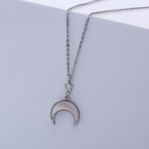 Collana Con Ciondolo Luna E Stella Minimalista Acciaio Inossidabile 316L Madreperla Bianca Zircone Gioielli Eleganti