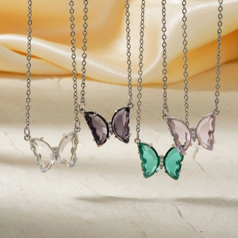 Collana Con Ciondolo A Farfalla Acciaio Inossidabile Zircone Strass Dolce Moda Gioielli Per Donne