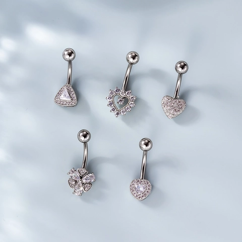 Anneaux De Nombril Papillon Coeur Acier Inoxydable Cuivre Zircon Incrusté Bijoux De Piercing Étincelants Femmes