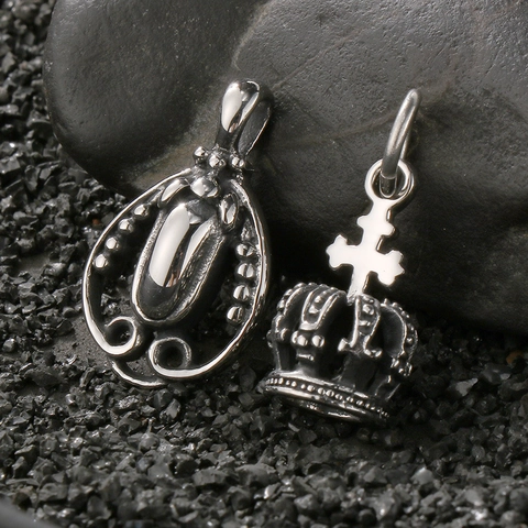 Collana Con Ciondolo Gotico Punk In Acciaio Inossidabile Vintage Corona Croce Fiore Cuore Strass Gioielli Per Uomo