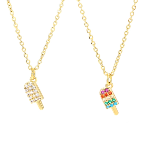 Western Fashion Copper Popsicle Pendant Necklace For Women Zirconia Inlaid Ice Cream Shape Gold Silver Color Rhinestone Clavicle Chain Jewelry