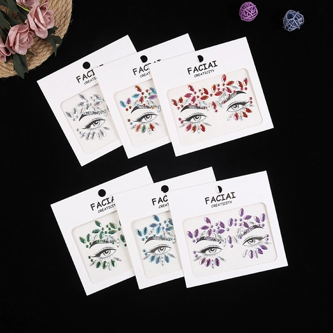 Face Rhinestone Stickers Acrylic Glitter Eye Body Gems Self Adhesive For Festival Party Rave Makeup Decor