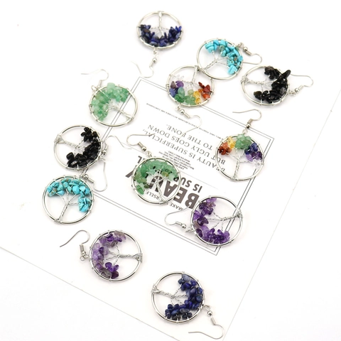 Tree Of Life Baum Des Lebens Ohrhänger Natürliche Edelsteine Handgefertigt Silberfarben Bohemia Schmuck Damen